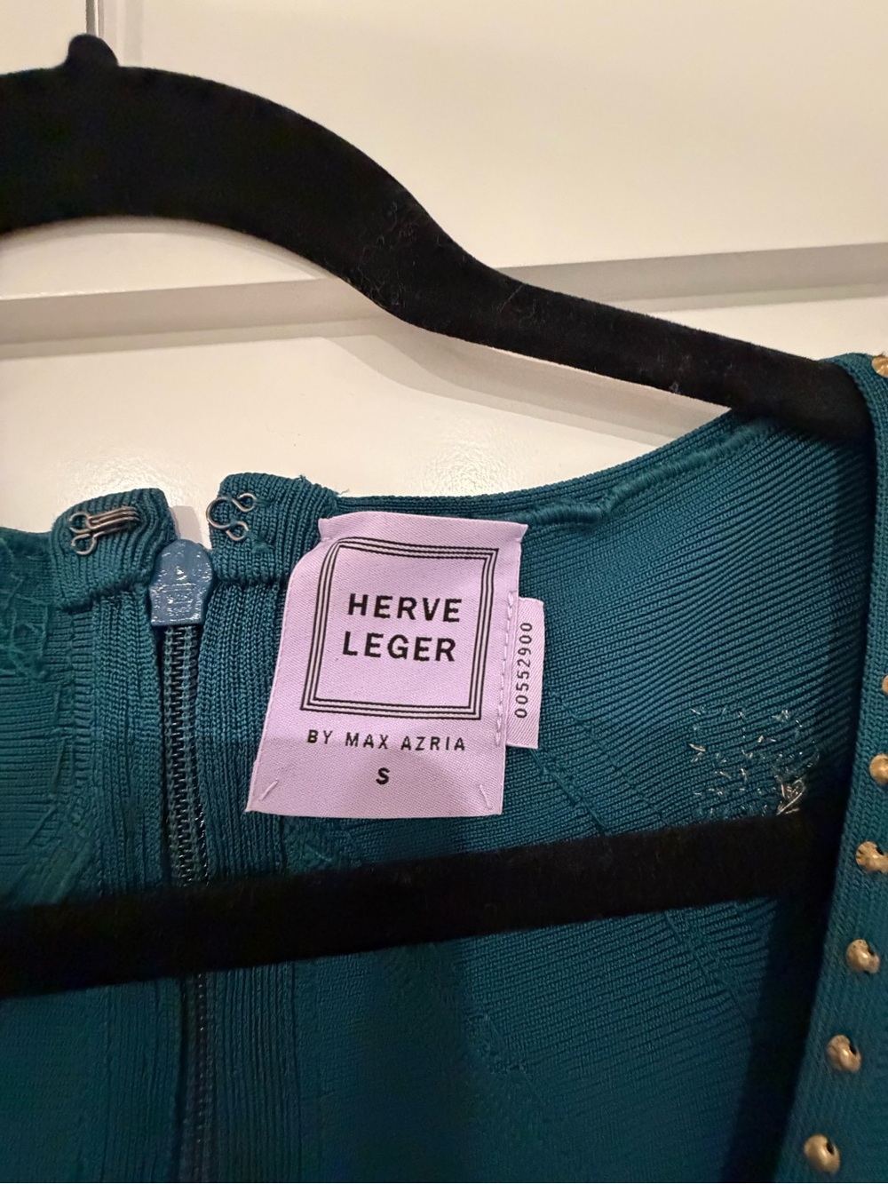 Herve Leger Teal Beaded V-Neck Mini Dress - Picture 3 of 3